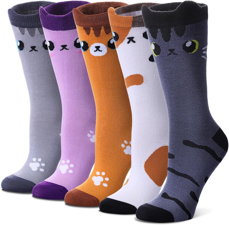 SDBING Womens Cat Socks Cute Gifts Animal Soft Breathable Thin Cotton Casual Crew Socks 5 Pairs - Image 1